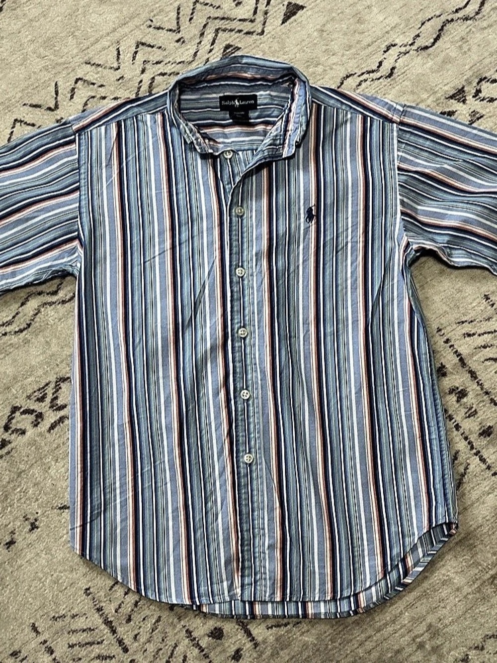Ralph Lauren Boys Striped Cotton Shirt in Blue & White Size Medium(12/14)